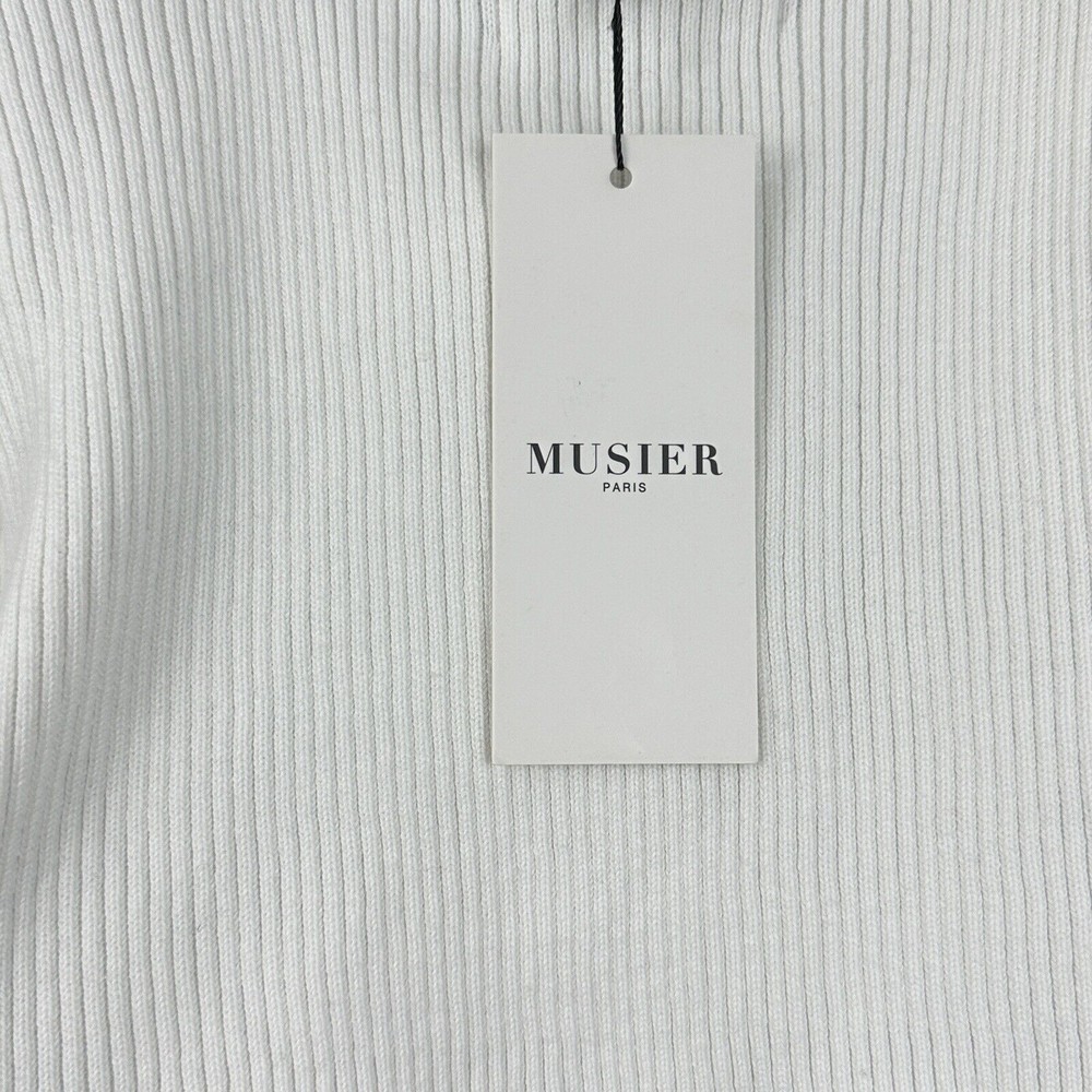 NWT Musier Paris Women's Pearls Ribbed Cropped Top Shirt Size 42 White - Picture 12 of 15